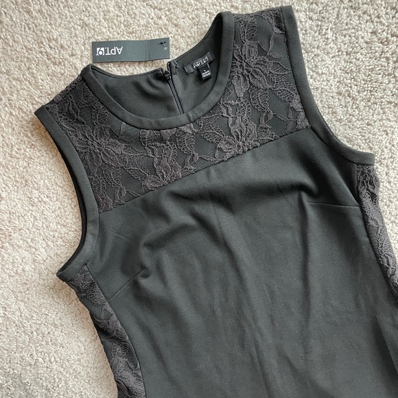 Apt. 9 Black Lace Details Sheath Dress Size Large, NEW Stretch Mini Bodycon - Picture 8 of 10
